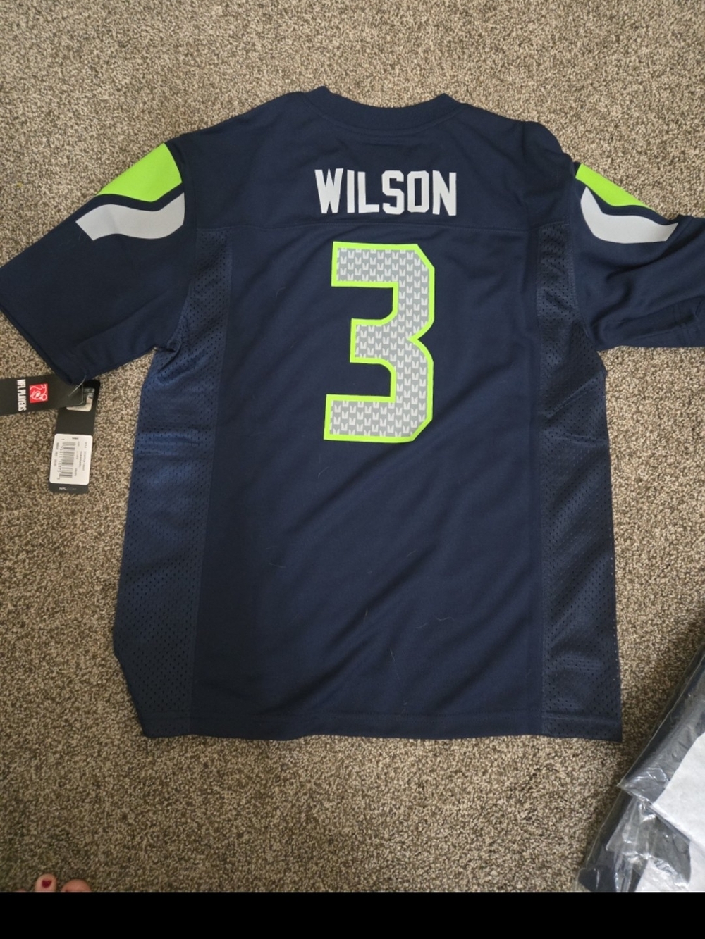 Nwt NFL Russell Wilson Youth Seahawks Navy Blue & Neon Green Jersey #3
